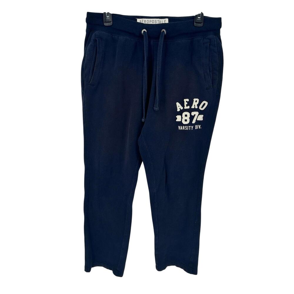 Aeropostale Sweats Womens‎ Size MEDIUM Y2K Comfy Pants Chunky Logo Navy GUC